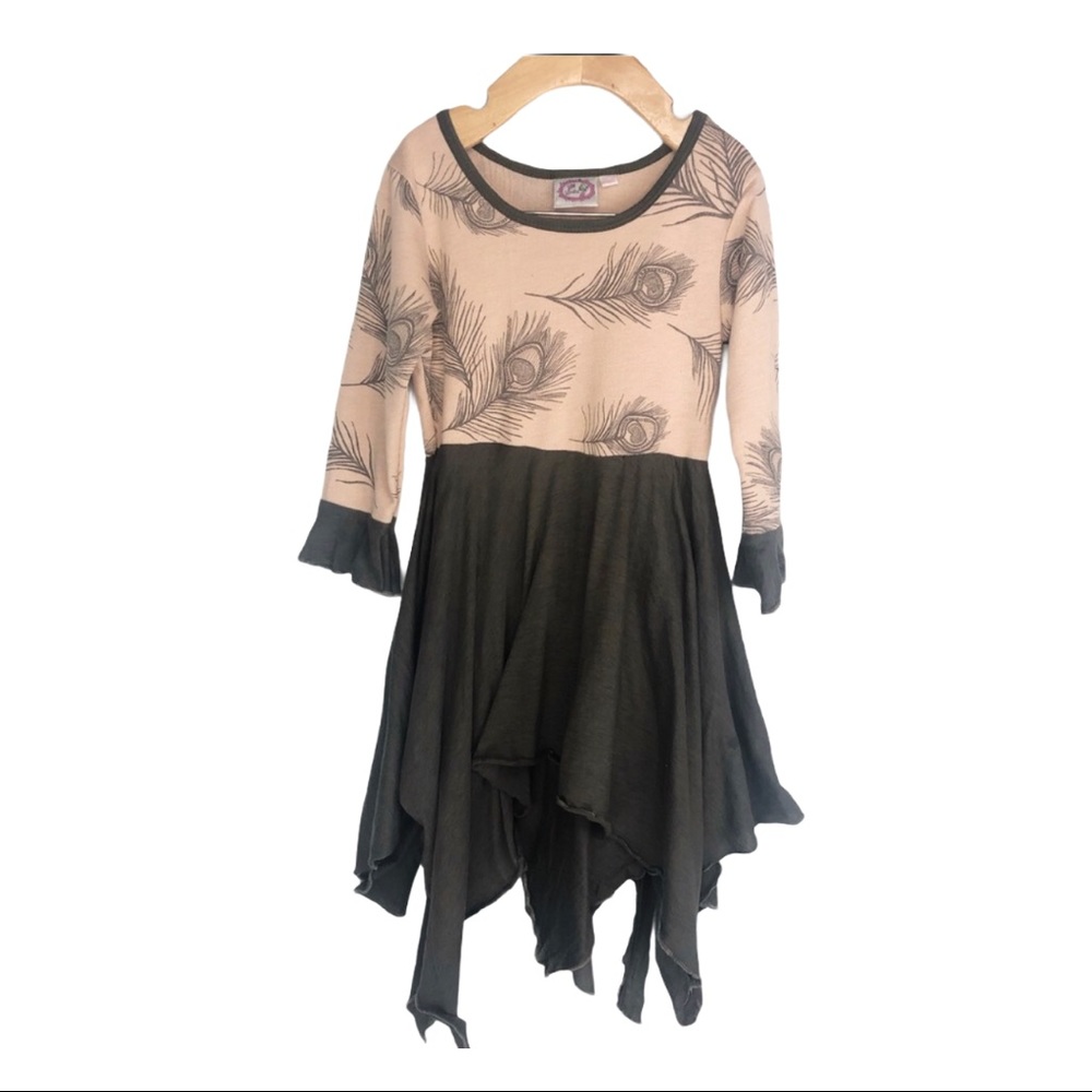 Lilli Lovebird Feather Grey and Pink Girls Boutique Dress Sz 6